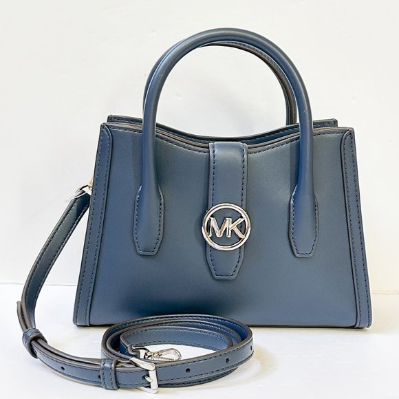 Michael Kors Gabby Small Satchel Top Zip Shoulder Crossbody Bag Navy - Picture 1 of 13